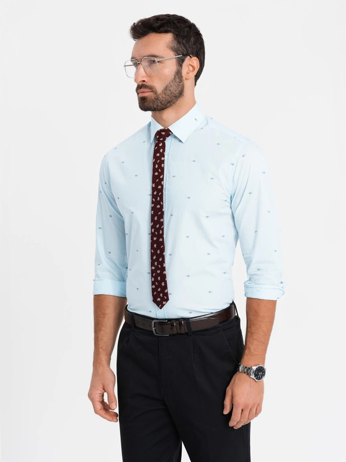 Klasikiniai vyriški medvilniniai SLIM FIT marškinėliai - mėlyni V4 OM-SHCS-0156