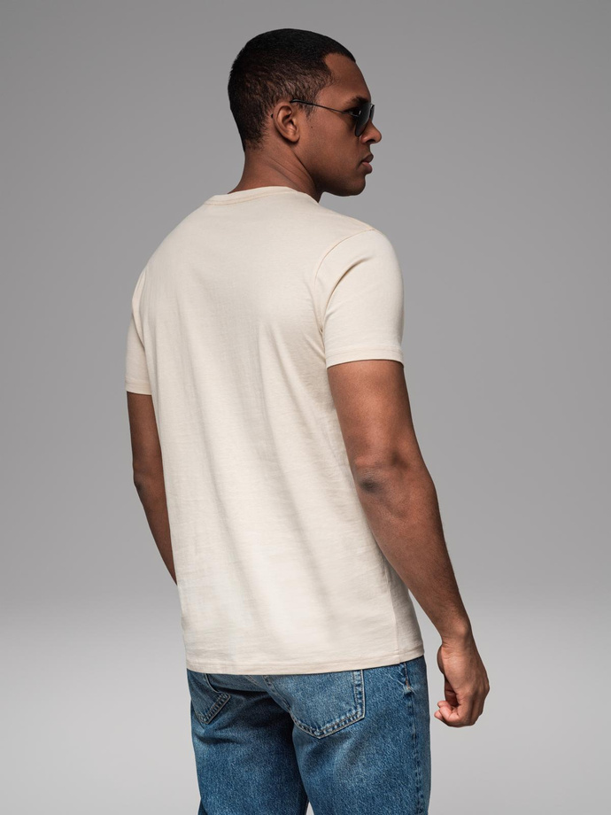 Pánske bavlnené tričko s potlačou rock - krémové V1 OM-TSPT-0199