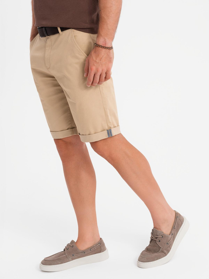 Classic men's chino shorts with rolled up leg - beige V11 OM-SRCS-0197