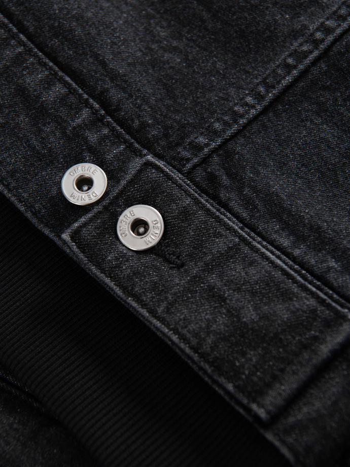 Jachetă din denim pentru bărbați cu mâneci tricotate și glugă - negru V3 OM-JADJ-0220