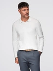 Men's polo sweater with embroidery on chest - white V2 OM-POLS-0140