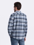 Men's plaid flannel shirt - blue-gray V1 OM-SHCS-0150