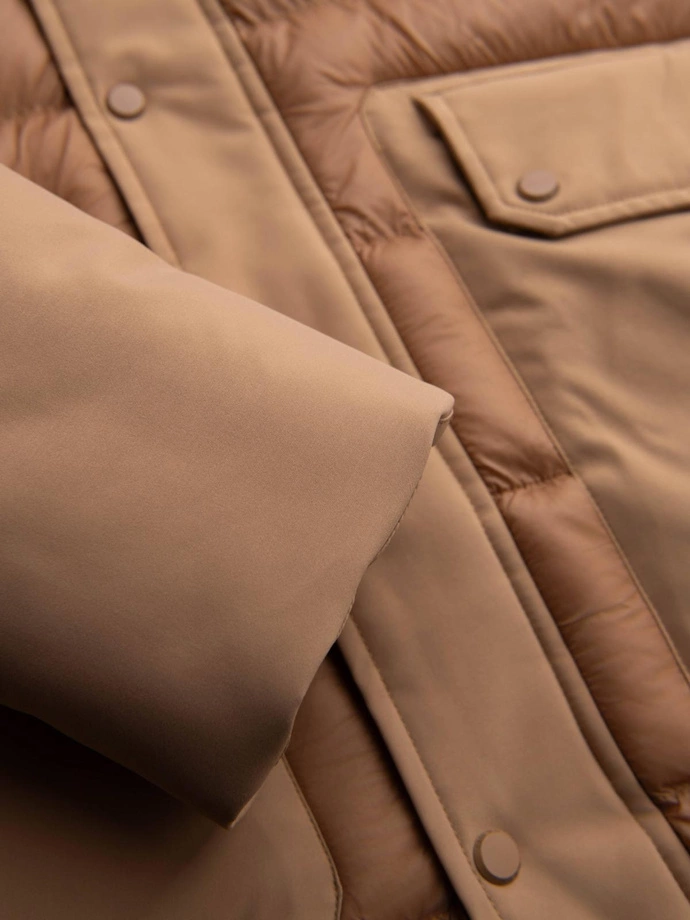 Pánská dlouhá prošívaná bunda s velkými kapsami - béžová V2 OM-JALJ-0308