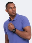 BASIC tricou polo pentru bărbați, tricou piqué monocolor - violet V12 OM-POBS-0100