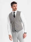 Jilet casual jacquard pentru bărbați fără rever - gri V2 OM-BLZV-0111