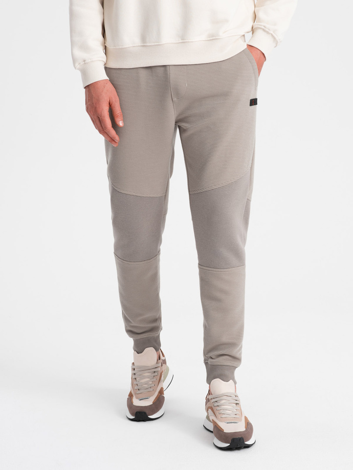 Men's sweatpants with ottoman fabric inserts - ash V4 OM-PASK-0127