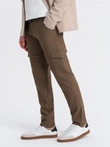 Pantaloni bărbătești REGULAR din stofă cu buzunare cargo - verde oliv V2 OM-PACG-0178