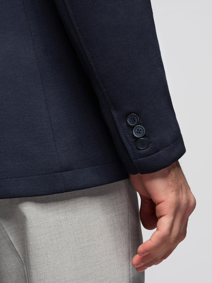 Men's SLIM knit jacket with subtle texture - navy blue V3 OM-BLZB-0101