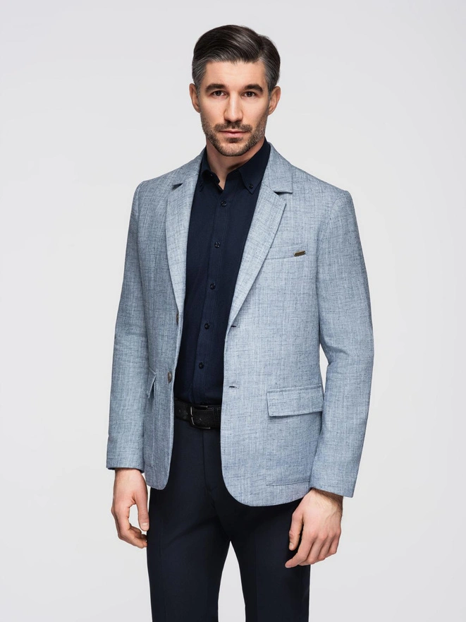Blazer bărbătesc cu croială REGULAR cu in - albastru deschis V3 OM-BLZB-0128