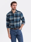 Men's plaid flannel shirt - blue V4 OM-SHCS-0150