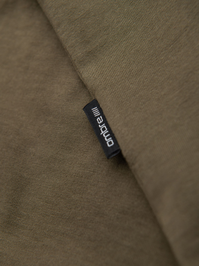 Bumbac clasic pentru bărbați BASIC tricou cu guler în V - maro V10 OM-TSBS-0145