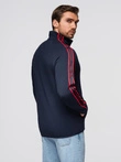 Men's unbuttoned sweatshirt with piping and high collar - navy blue V3 OM-SSZP-0224