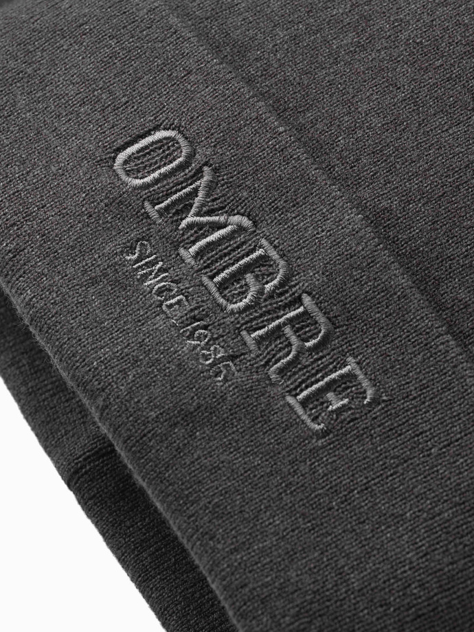 Men's knitted beanie hat with embroidered inscription - graphite V2 OM-ACWH-0120