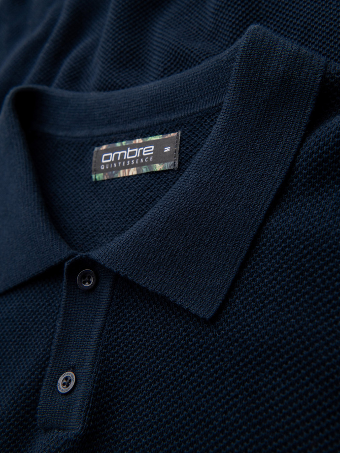 Pánské bavlněné polo tričko ze strukturovaného úpletu - tmavě modré V2 OM-POSS-0117