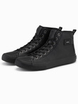 Men's high-top sneakers with decorative toe box - black V1 OM-FOTH-0157