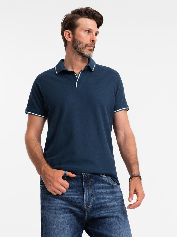 Tricou polo bărbătesc fără nasturi - albastru marin V3 OM-POSS-0110