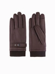 Men's leather gloves with touch function - dark brown V2 OM-ACGL-0128