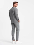 Polo bărbați melange cu mânecă lungă cu broderie - negru melange V1 OM-POLS-0129