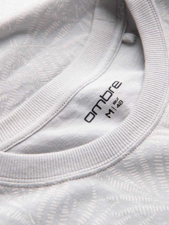 Pánske tričko s potlačou palmových listov - sivé V2 OM-TSFP-0182