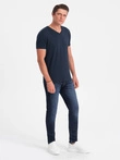 Men's V-NECK T-shirt with elastane - navy blue V2 OM-TSCT-0106