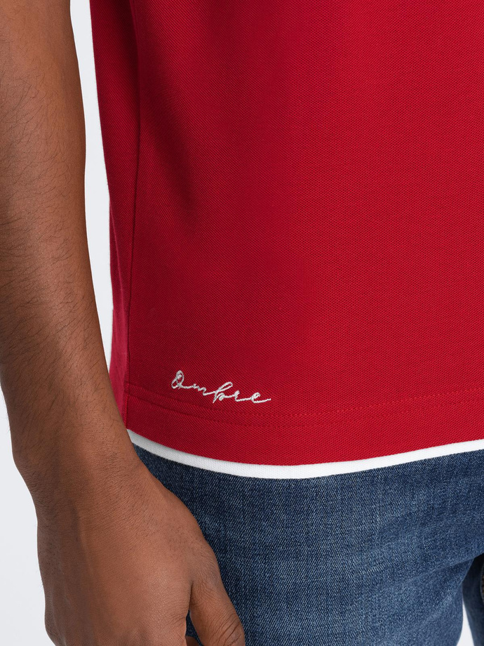 Tricou polo bărbătesc din bumbac cu ornamente contrastante - roșu V2 OM-POSS-0113