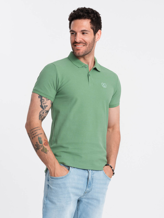 Tricou polo bărbătesc BASIC tricot piqué monocolor - verde V11 OM-POBS-0100