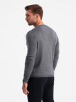 Classic BASIC men's viscose sweater with round neckline - grey melange V1 OM-SWBS-0106