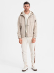 Functional men's transitional jacket with hood - beige V3 OM-JANP-0225