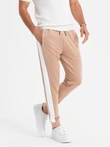 Pánské tepláky joggers s kontrastními pruhy - béžové V4 OM-PASK-0229