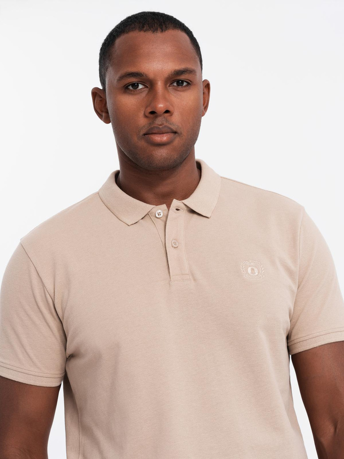 BASIC men's cotton polo t-shirt set - white/white/light brown V6 OM-POBS-0133