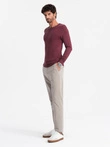 BASIC men's viscose classic sweater with round neckline - maroon V11 OM-SWBS-0106