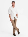 Men's REGULAR FIT chino pants with fine texture - dark beige V2 OM-PACP-0184