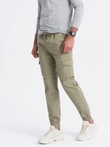 Pantaloni JOGGERY pentru bărbați JOGGERY cu buzunare cargo cu fermoar - kaki V1 OM-PAJO-0123