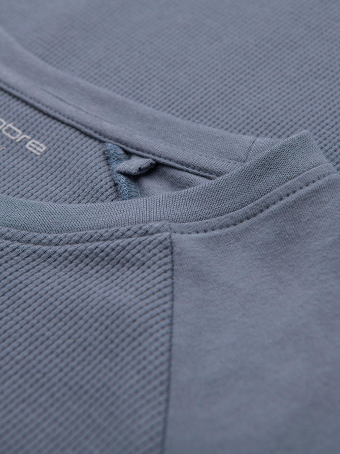 Bărbați cu mânecă lungă din bumbac cu țesătură gofrată cu buzunar - denim albastru V8 OM-LSCL-0109