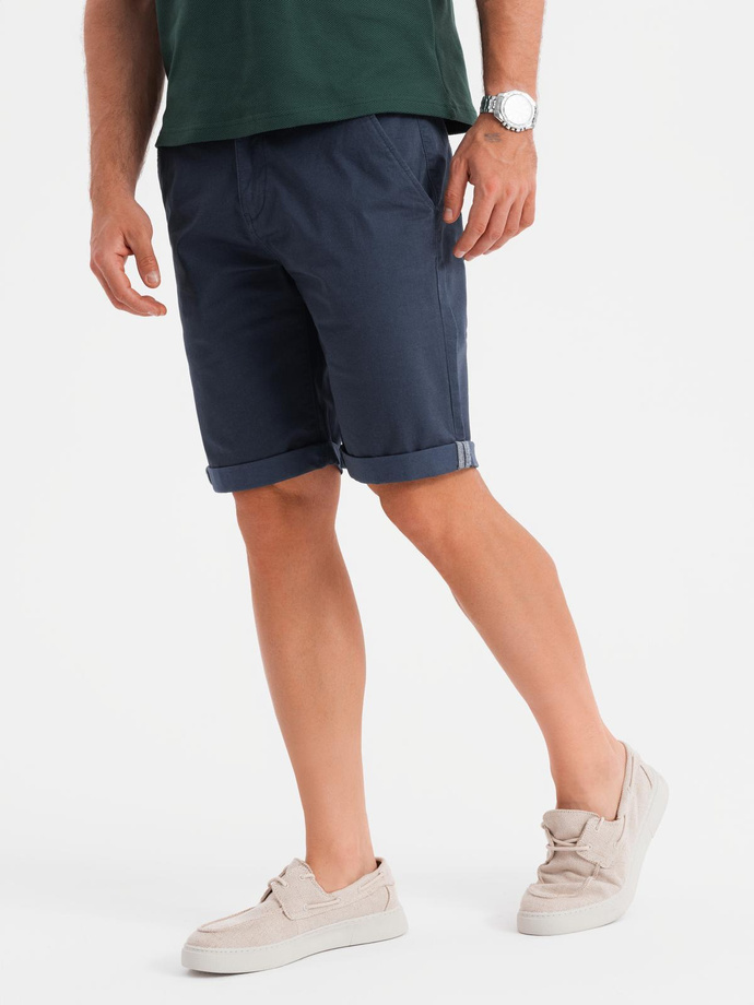 Men's classic chino shorts with rolled up leg - navy blue V10 OM-SRCS-0197