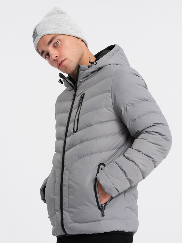 Vyriška dygsniuota sportinė striukė - pilka V5 OM-JALP-0118