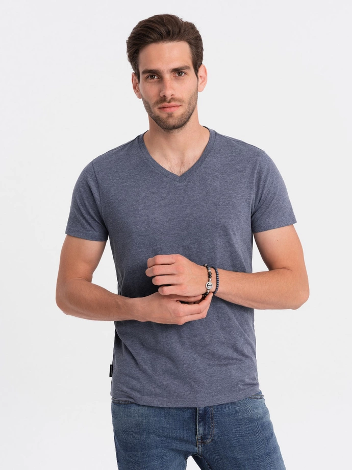 BASIC men's classic cotton T-shirt with a crew neckline - blue melange V7 OM-TSBS-0145