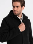 Men's insulated coat with hood and concealed zipper - black V1 OM-COWC-0110