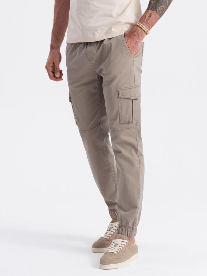 Pantaloni JOGGER pentru bărbați cu buzunare cargo cu fermoar - bej V2 OM-PAJO-0123