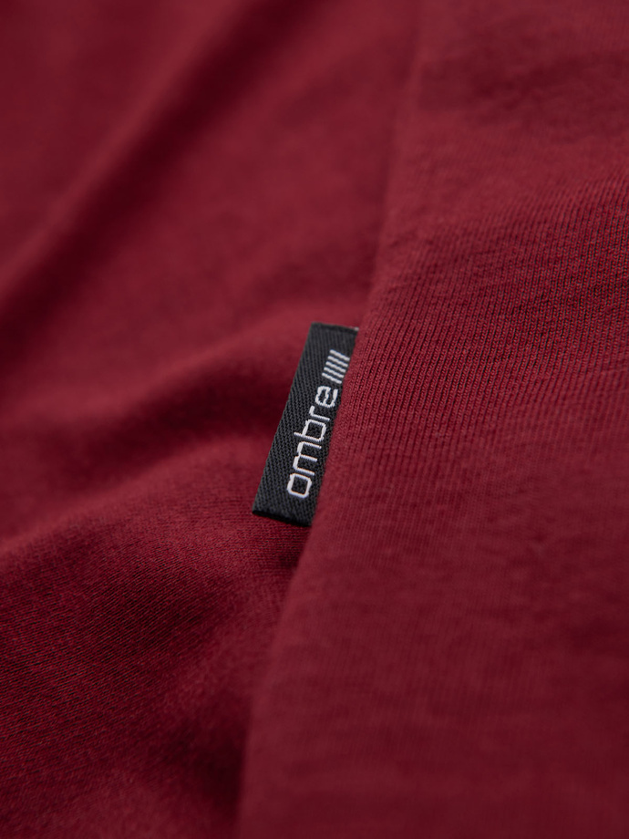 Bumbac clasic pentru bărbați BASIC tricou cu guler în V - maro V10 OM-TSBS-0145