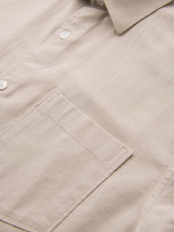Men's short-sleeved linen-cotton shirt with pocket - beige V4 OM-SHSS-0167