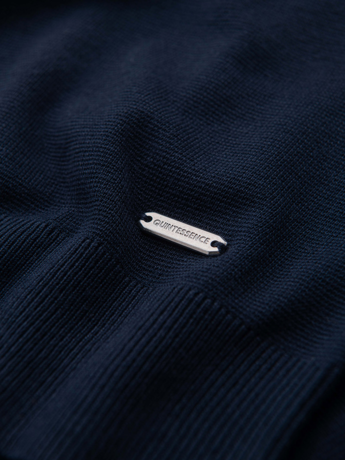 Men's sweater with round neckline in stretch knit with classic weave - navy blue V1 OM-SWSW-0183