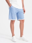 Vyriški LOOSE FIT melanžinio audinio šortai - šviesiai mėlyni V1 OM-SRSK-0116