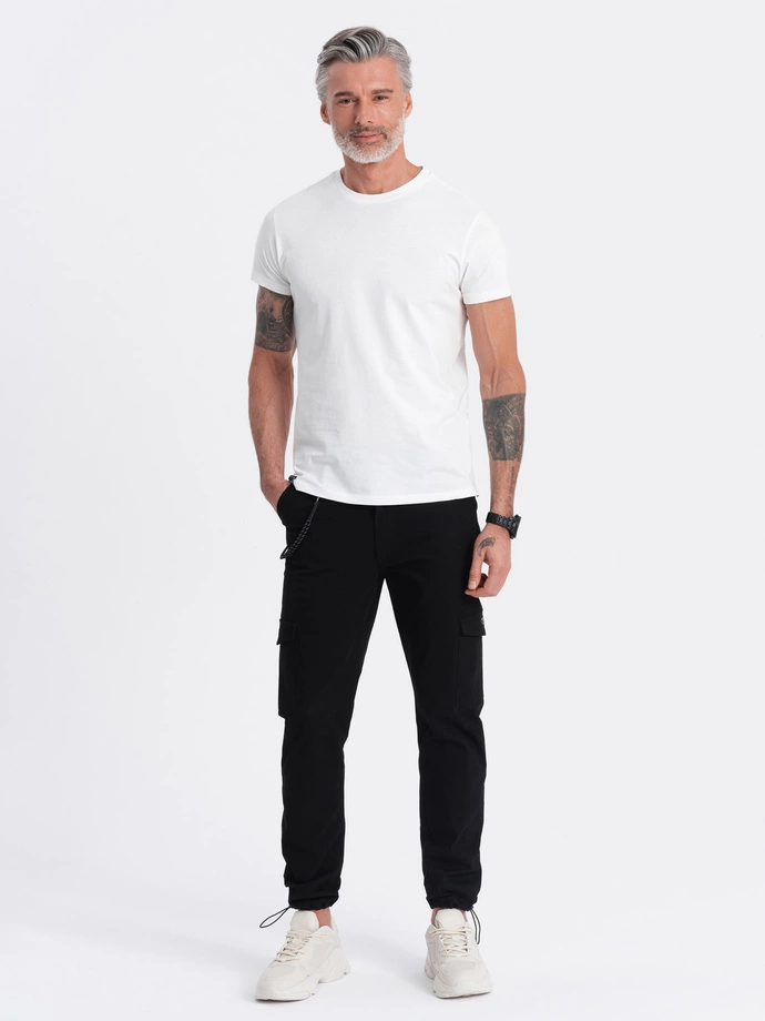 Men's pants with cargo pockets and leg hem - black V5 OM-PACG-0189