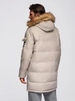 Men's long warm parka jacket with hood - beige V5 OM-JALJ-0182