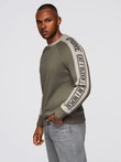 Men's sweatshirt with contrasting stripes and raglan sleeves - olive V1 OM-SSNZ-0200