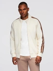 Men's sweatshirt with high collar and stripes - cream V3 OM-SSZP-0219