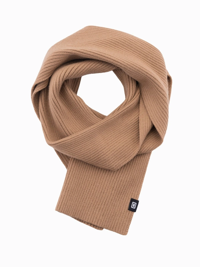 Men's monochromatic ribbed knit scarf - light brown V4 OM-ACSF-0119