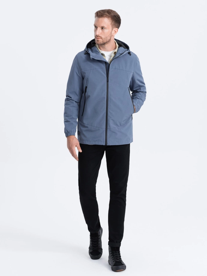 Men's transitional jacket with hood - blue V3 OM-JANP-22FW-005