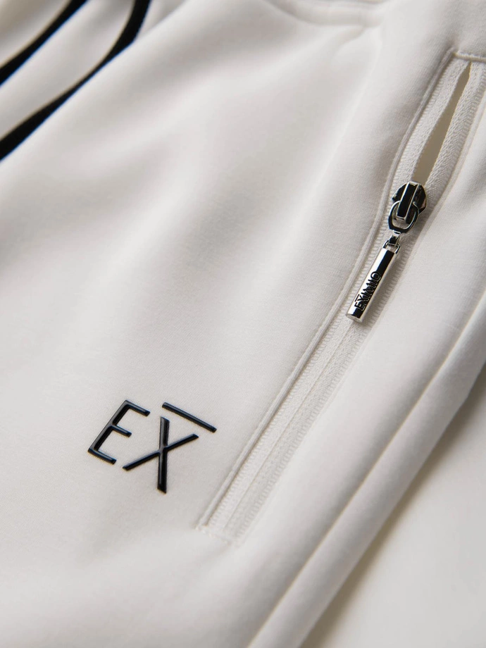 Pantaloni de trening pentru bărbați cu picioare canelate și imprimeu cauciucat - alb V2 OM-PASK-0223